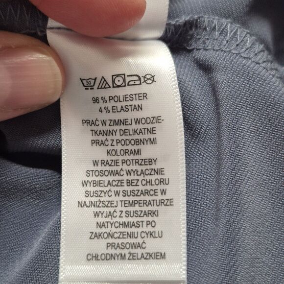 Tahari Faux Wrap Stretch Side Tie Blouse Size Medium Steel Blue Coquette Office - Picture 12 of 14